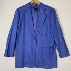 VTG Eddie Bauer Womens Single Button Oversized Blazer Jacket Blue Linen Size S